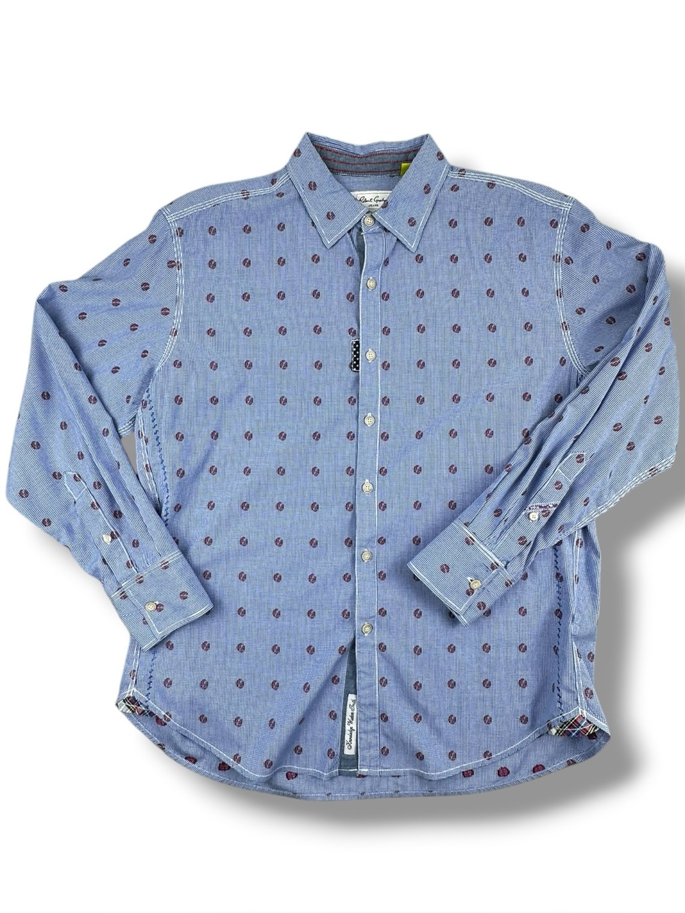 Robert Graham Tailored Fit Blue Geometric Micro Print Long Sleeve Shirt Size L
